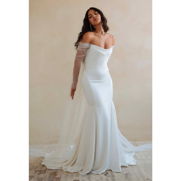 Jenny Yoo Olivia Wedding Dress Size 20 Ivory Off Shoulder Bridal Gown NWT - Picture 3 of 8